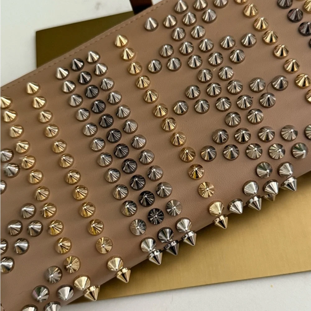 Christian Louboutin Panettone Multi Spike Nude Leather Wallet RARE ~ NWOT - Picture 4 of 13